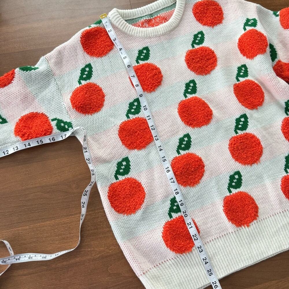 Unbranded Womens Knitted Orange Sweater Casual Cute Loose Pullover Fruit Texture - Picture 4 of 6